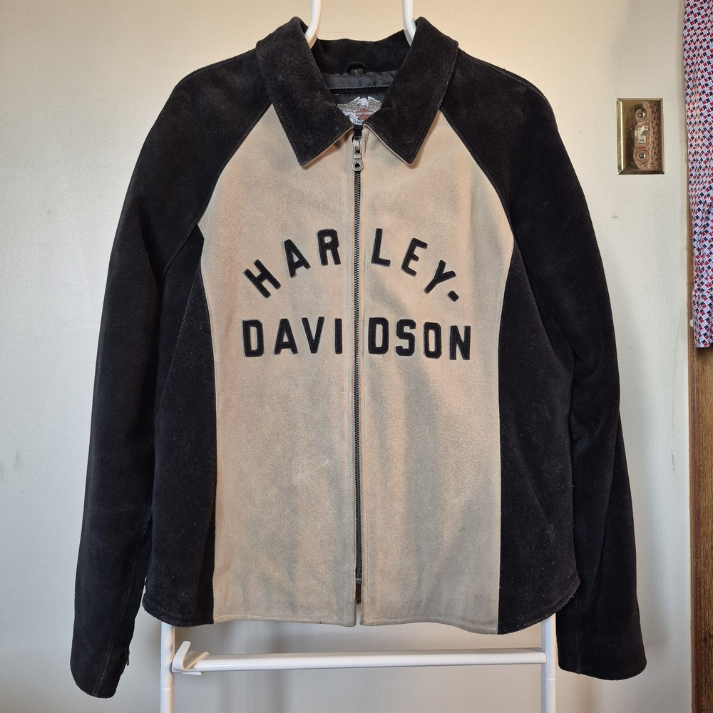 Harley Davidson Women's Leather/Suede Motorcycle Jacket Size Large Tan/Black